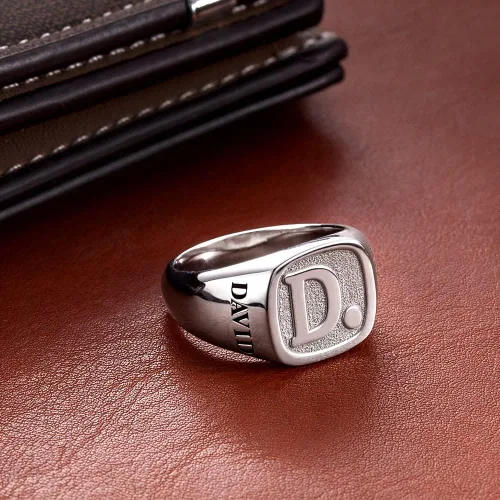 Vista 4 de Anillos de iniciales personalizados para hombres plata de ley 925 anillos de banda de identificación personalizados joyería del día del padre