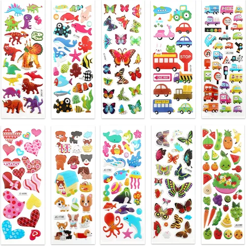 Vista 2 de SAVITA Adhesivos 3D para niños y niñas pequeños +500 paquete variado de calcomanías hinchadas para álbum de recortes, diario de viñetas, incluye