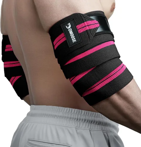 Vista 13 de DMoose Fitness Elbow Wraps for Weightlifting (Pair) - 40'' Adjustable Strap for Gym Workout & Bench Press, Compression Elbow Sleeves for Tendonitis