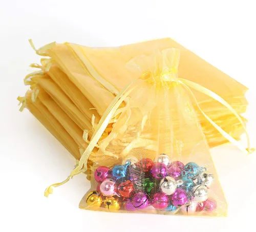 Vista 20 de Lautechco 100 bolsas de organza – 4 x 6 pulgadas, bolsas de regalo de malla beige con cordón para Navidad