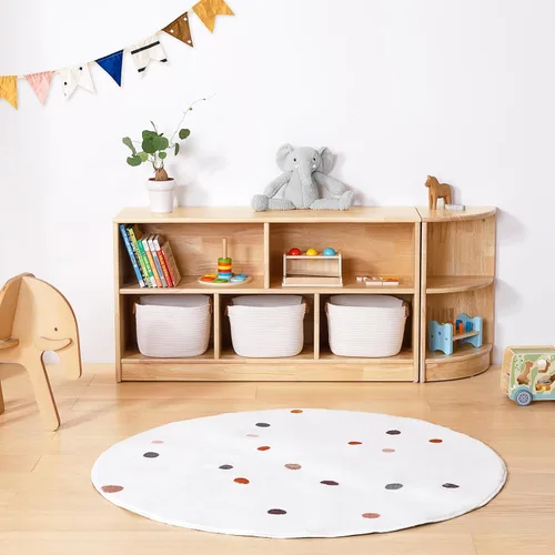 Vista 2 de OOOK Armario esquinero de madera de goma, organizadores y almacenamiento de juguetes de 2 niveles, estante Montessori para habitación de niños, sala