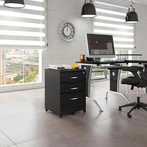 Vista 2 de Archivador rodante de 3 cajones con cerradura, archivador debajo del escritorio con ruedas, soporte para impresora, estante de impresora móvil