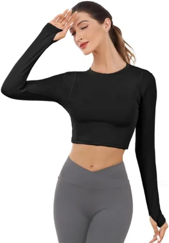 Vista 4 de Aolpioon Camiseta corta de manga larga, ajustada, bonita, sexy, ajustada, a la moda, ropa de calle