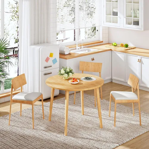 Vista 4 de HOOBRO Mesa de comedor de bambú, mesa de comedor redonda para 4, mesa de cocina de 35.4 pulgadas para espacio pequeño, fácil de montar, ahorro