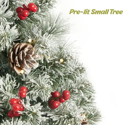 Vista 3 de OasisCraft - Juego de 2 árboles de Navidad artificiales para exterior de 24 pulgadas con relleno de urna escarchada, árbol de Navidad preiluminado