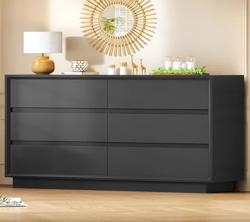 Vista 2 de TEENFON 55" Dresser for Bedroom with 6 Drawers, Black Dresser with Metal Slide, Bedroom Dressers, Wood Dressers & Chests of Drawers for Bedroom