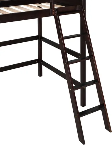 Vista 7 de Harper & Bright Designs Twin Size Loft Bed with Guardrail and Ladder,Wooden Loft Bed Frame with Slat Support,Espresso