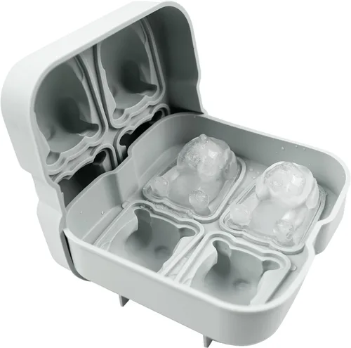 Vista 3 de Moldes para cubitos de hielo con forma de perro Bulldog de 4 cavidades, de silicona reutilizable con embudo para whisky, cócteles, regalos