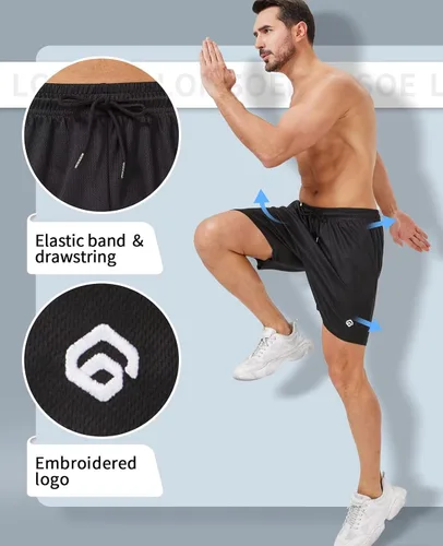 Vista 5 de lomsoe 5 Pack Gym Shorts Men 5 Inch Quick Dry Mesh Shorts Men Lightweight Training Athletic Running Shorts with Pockets