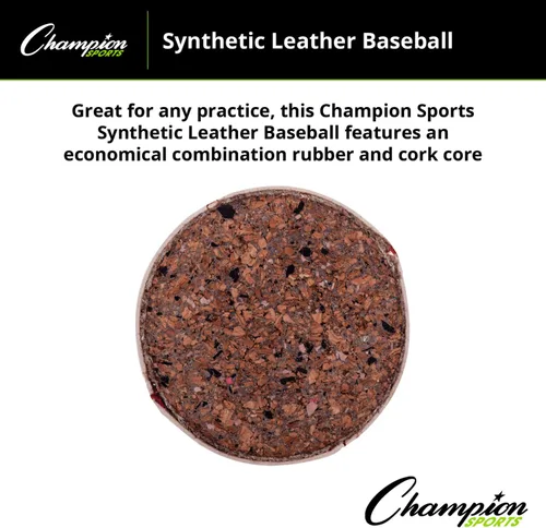 Vista 5 de Champion Sports Syntex Juego de béisbol de cuero: docena de pelotas de béisbol de cuero Syntex para interiores y exteriores, para entrenamiento