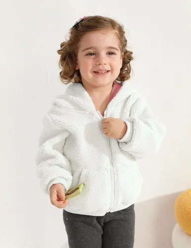 Vista 2 de Chaqueta con capucha de forro polar para bebés, niñas y niños, abrigo cálido de invierno con orejas