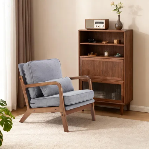 Vista 7 de DUMOS Juego de 2 sillas modernas de mediados de siglo, sillas decorativas con brazos y cojín de cintura, sillas de lectura para adultos, silla
