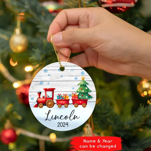 Vista 2 de Adorno de tren de Navidad, adorno de tren personalizado para decoración de árbol de Navidad, adorno personalizado de tren de amor para niños