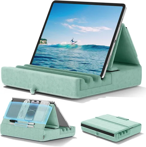 Vista 11 de KDD - Soporte de almohada para tablet, soporte plegable para iPad para regazo, cama y escritorio - Base para tablet con almohadilla suave y soporte