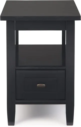 Vista 7 de SIMPLIHOME - Mesa lateral estrecha rectangular Warm Shaker, de madera maciza, de 14 pulgadas de ancho, estilo transicional, color negro, para sala
