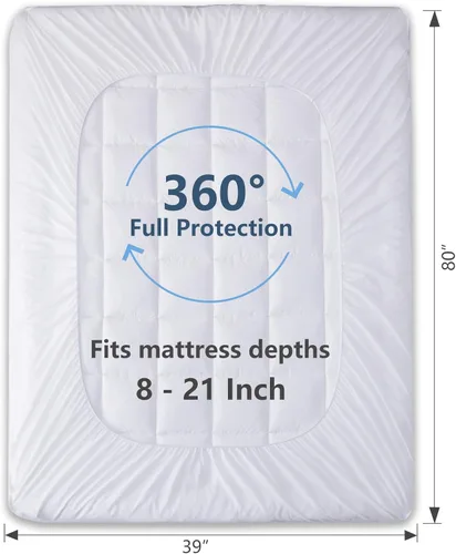 Vista 4 de CozyLux Protector de Colchón Tamaño Individual con Pillow Top de Algodón Refrescante, Cubrecolchón de 8-21" de Bolsillo Profundo, Funda de Colchón