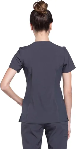 Vista 2 de Cherokee Women Mock Wrap Contemporary Fit Scrubs Top with Stretchy Knit Panel CK680