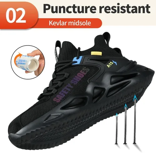 Vista 3 de KGJIANDA Zapatos de punta de acero para hombres, botas industriales de seguridad, zapatos ligeros y duraderos, tenis de alta calidad de construcción