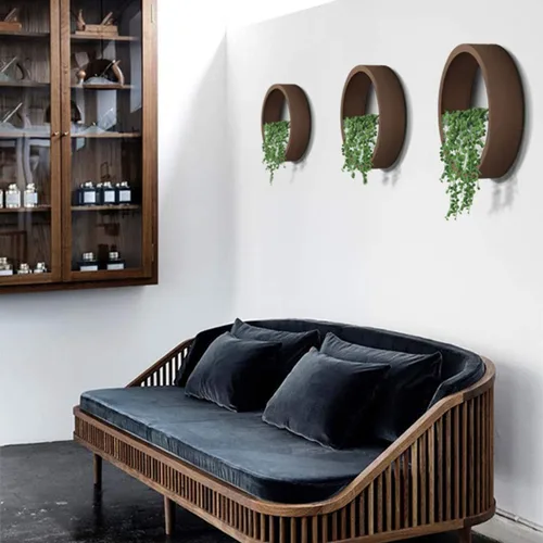 Vista 6 de Juego de 3 macetas de pared, modernas macetas redondas de vidrio para suculentas, maceta circular colgante de hierro para hierbas, cactus pequeño