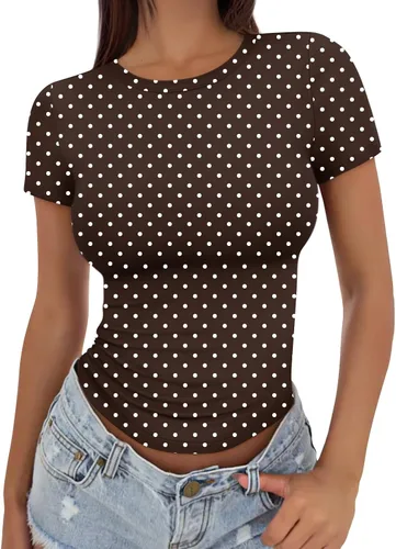 Vista 37 de Trendy Queen - Camisetas básicas para mujer, camisetas de verano, manga corta, ajustadas, linda ropa de entrenamiento para gimnasio Blanco