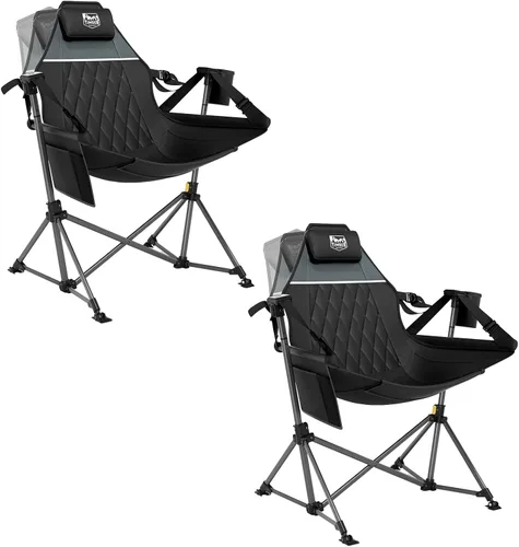 Vista 11 de TIMBER RIDGE Silla de camping tipo hamaca, silla hamaca oscilante de gran tamaño con respaldo y asiento ajustables para césped al aire libre