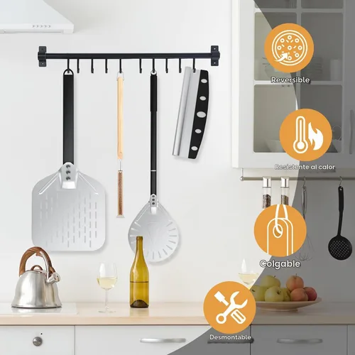 Vista 5 de Kit de accesorios para horno de pizza de 4 piezas, incluye cáscara de pizza perforada de 12 pulgadas, cáscara redonda de torneado de pizza de 9