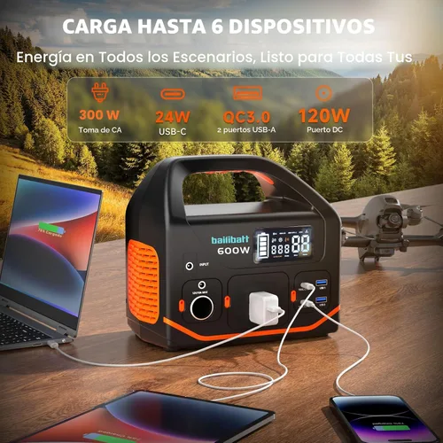 Vista 3 de Estación de energía portátil BailiBatt 300W, 266Wh generador solar Blanco