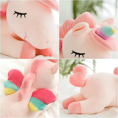 Vista 3 de Animales de peluche de unicornio, almohada suave de unicornio para abrazar, regalo para niños (rosa, 12 pulgadas)