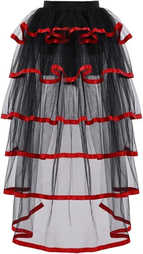 Vista 14 de Falda Victoriana Steampunk Bustle de 6 Capas con Cinturón Anudable de Tul Tutú Sobrefalda A-Negro