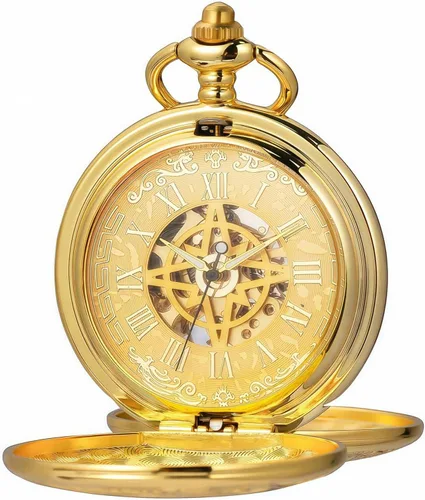 Vista 20 de Relojes mecánicos de bolsillo con números romanos con esfera y cadena para hombre y mujer
