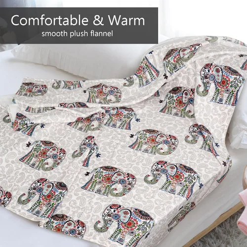 Vista 4 de Manta de franela de 50 x 60 pulgadas, manta de elefante bohemio bohemio floral para sofá, cama, regalos de elefantes para mujeres y adultos