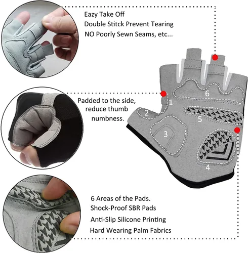 Vista 2 de ROVOS Guantes de ciclismo para hombres y mujeres, guantes de ciclismo acolchados de medio dedo de 0.197 in, transpirables de montaña y carretera