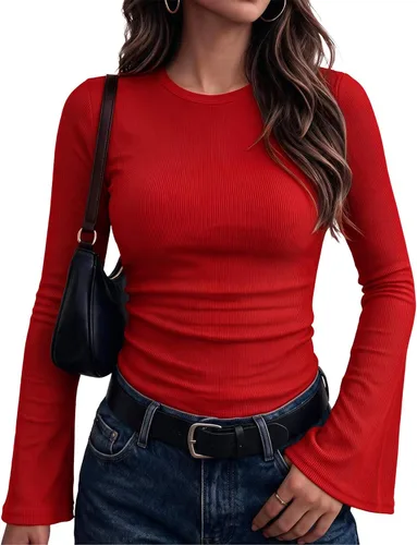 Vista 9 de Zeagoo Camisas de punto acanalado con cuello redondo y manga larga para negro blanco raya