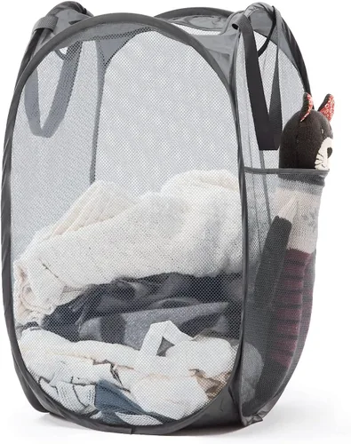 Vista 31 de Cesta de malla desplegable para ropa sucia con asas duraderas - Cesta plegable portátil para dormitorio, baño y viajes (negro)