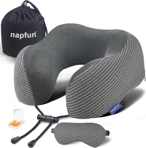 Vista 9 de napfun Almohada cervical para viajar, almohada cervical de viaje mejorada para avión, almohada de viaje de espuma viscoelástica 100% pura