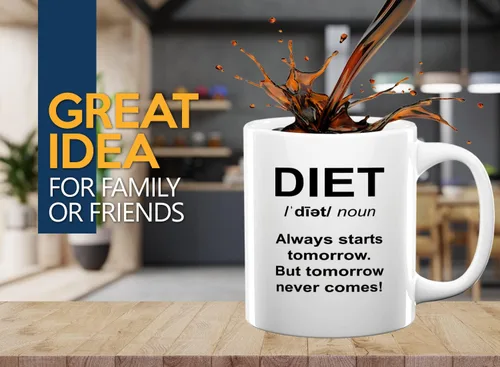 Vista 2 de Taza de café dietista de 11 onzas, color blanco - Always Starts Tomorrow - Dietético Dietista Psicólogo Nutricionista Nutricionista Registrado