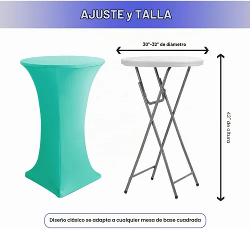 Vista 4 de HolidayIdeas Fundas para Mesa de Cóctel, Paquete de 2 - Manteles de Cóctel de Spandex Elástico Ajustado con Esquinas Cuadradas