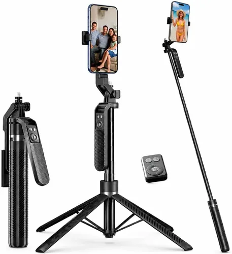 Vista 3 de Trípode de 70 pulgadas para teléfono, trípode portátil todo en uno extensible para celular, trípodes altos de viaje para grabar videos, selfies