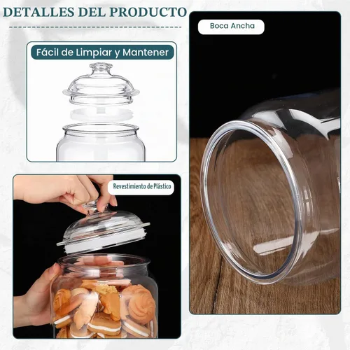 Vista 4 de Nuogo 2 tarros de plástico transparente para dulces y galletas de 128 onzas con tapas