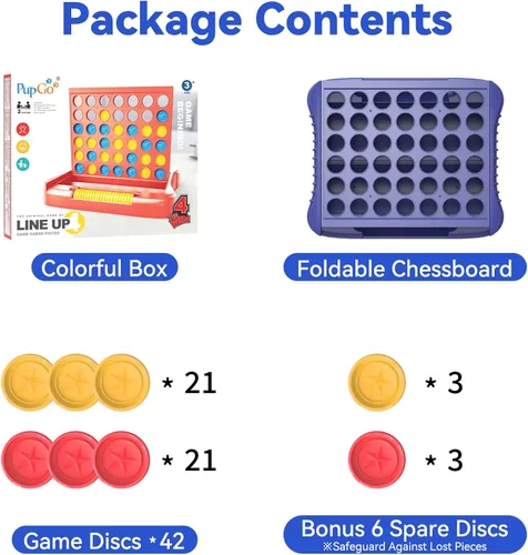 Vista 9 de Pup Go Juegos de mesa 4 en fila para niños a partir de 3 años, idea temprana para niños, niñas y adolescentes, conecta y gana cuatro en una línea