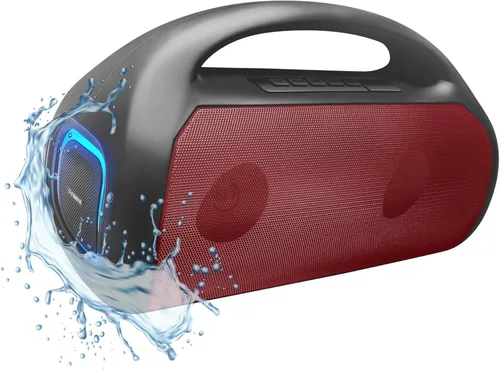 Vista 12 de Fisher Altavoces Bluetooth, altavoz inalámbrico portátil de 20 W de potencia máxima Boombox con sonido HD y luces, resistente al agua, tiempo