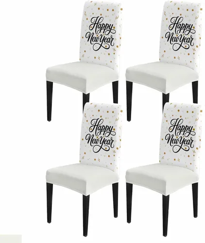 Vista 21 de YOKOU Juego de 4 fundas elásticas para sillas de comedor, diseño de copos de nieve, estrellas, fondo rojo, invierno, fundas protectoras extraíbles