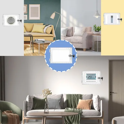 Vista 8 de Caja de bloqueo de termostato universal con llave, protector de termostato grande transparente para pared, cubierta de termostato con cerradura