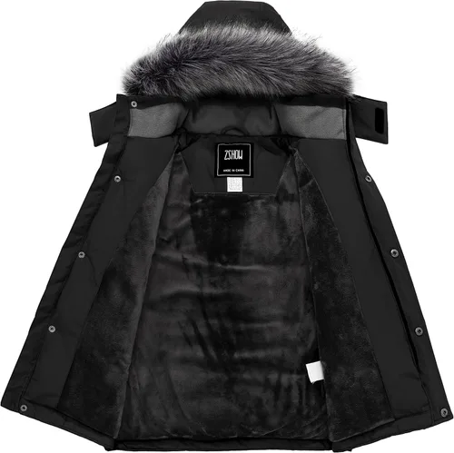Vista 3 de ZSHOW Abrigo de invierno cálido para niños, parka impermeable con capucha