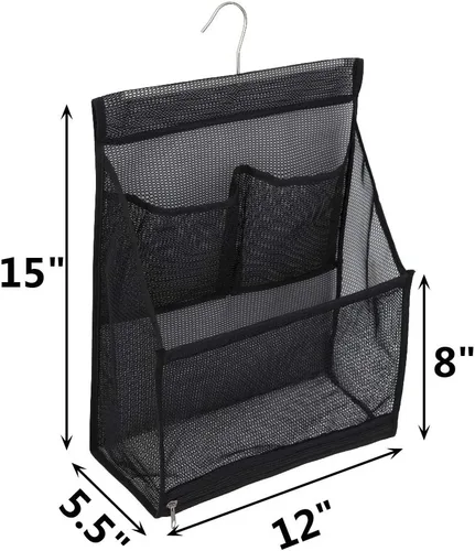 Vista 2 de ALYER Bolsa organizadora de juguetes de baño de malla colgante, organizador grande de almacenamiento para ducha con colgador duradero (negro)