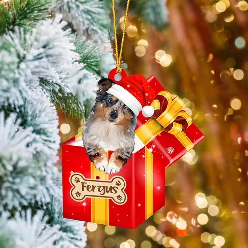 Vista 45 de Adorno de Navidad personalizado de Akita Inu, nombre personalizado Akita Inu para árbol de Navidad, en caja de regalo roja
