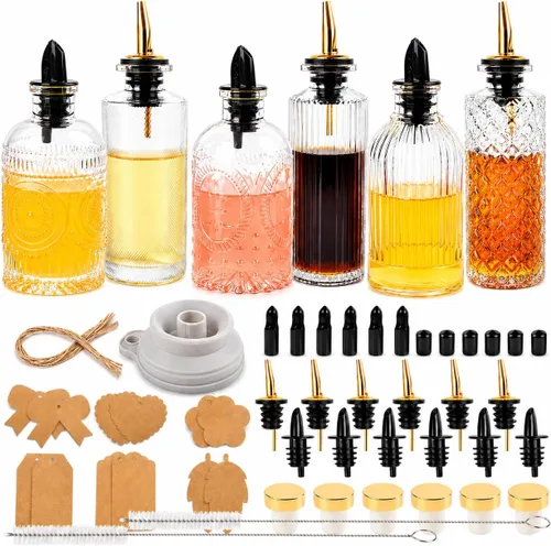 Vista 10 de ChezMax Botellas dispensadoras de jarabe de café, recipientes de vidrio de 7 onzas con boquilla de vertido de metal, accesorios de barra de café