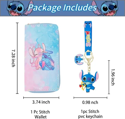 Vista 2 de Cartera de dibujos animados de Stitch con llavero de PVC para tarjetas, bolsa de puntada, bolsa de puntada, bolsa de puntada, bolsa de puntada