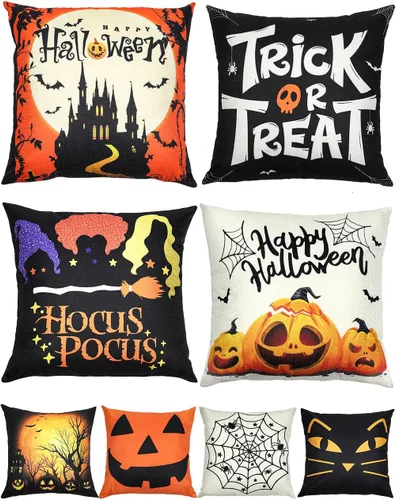 Vista 10 de multiwins Juego de 4 fundas de almohada navideñas con estampado de doble cara de 18 x 18 pulgadas, con 8 bonitos patrones, fundas de almohada