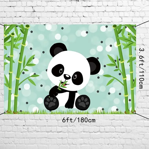 Vista 3 de AWERT Cartel de poliéster de 6 x 3.6 pies con lindo panda de dibujos animados para niños, decoración de fiesta de cumpleaños, suministros de fiesta
